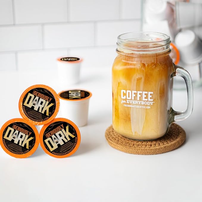 Fresh Roasted Coffee, Seriously Dark Artisan Blend, Dark Roast, 96 Pods for K Cup Brewers