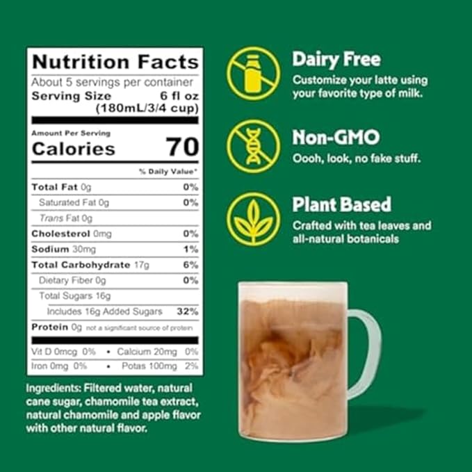 STASH Apple Blossom Latte - Dairy Free Plant Based Chamomile Tea Concentrate - Caffeine-Free - 32 fl oz, 5 Servings (Pack of 2)