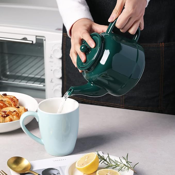 Sweejar 35 oz Porcelain Tea Pot, Teapot with Removable 18/8 Stainless Steel Infuser, Microwave & Dishwasher Safe Tea Maker, Tea Infuser Pots for Blooming loose Leaf Tea,Chrismas Women Gift (Jade)