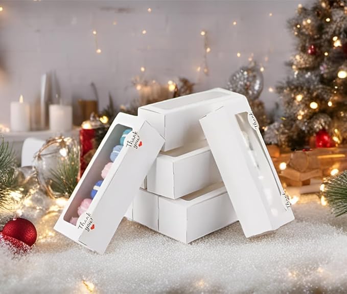 36 Pack Macaron Boxes for 5-7 Macarons Container Packaging Strawberry Candies Sweets Boxes with Sticker for Gift Giving (White)