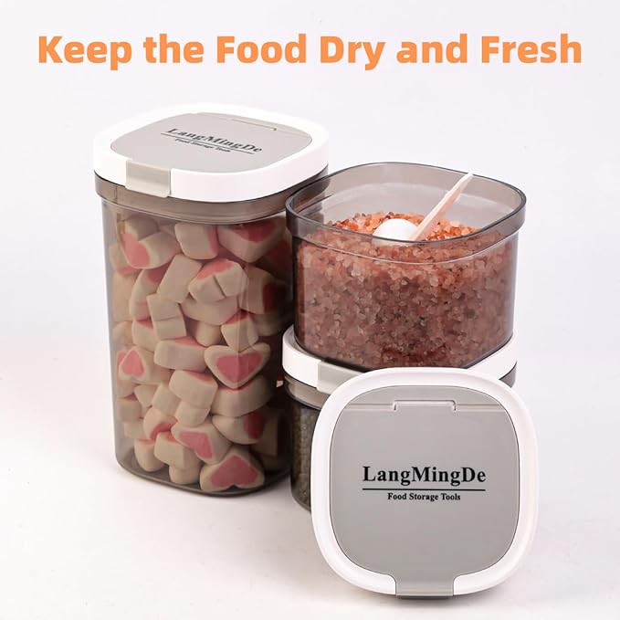 3 Piece Airtight Kitchen Storage Canisters Set, Coffee and Dry Food Storage Containers, BPA-Free, Stackable, Easy-Clean, Perfect for Coffee, Flour, Sugar, Includes Scoop