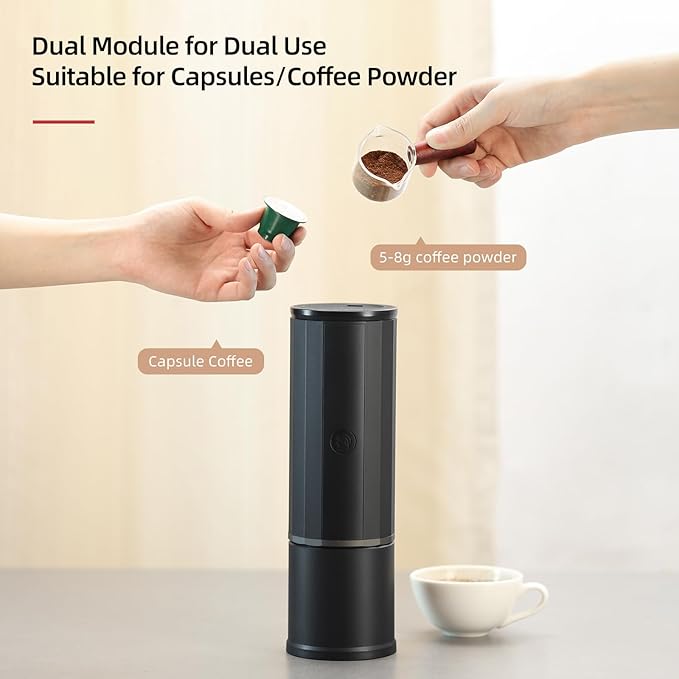 portable coffee maker15 Bar Mini Coffee Maker USB-C & Car Charger, Lightweight Espresso Maker (White)
