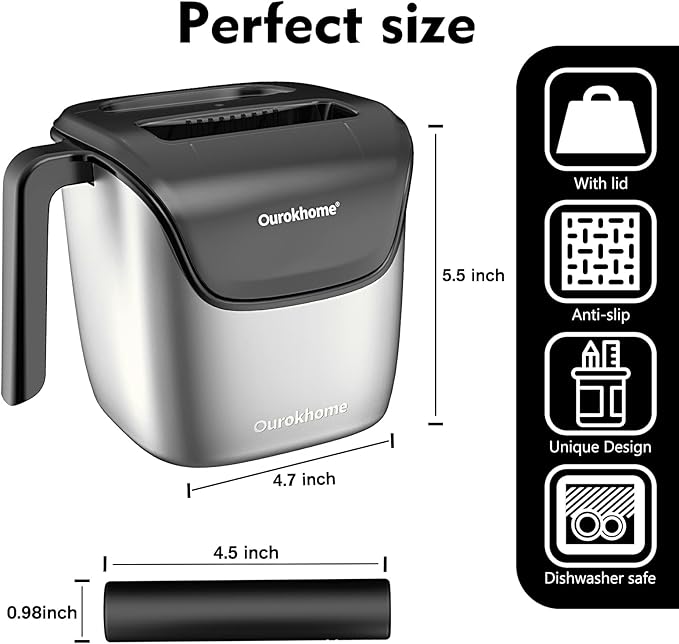 Ourokhome Knock Box Espresso Accessories, The Latest Patented Stainless Steel Espresso Machine Tool for Coffee Ground with Removable Knock Bar, Handle and Lid, Dishwasher safe, 4.8 inch