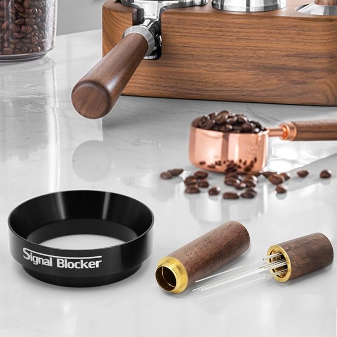 51mm Espresso Dosing Funnel: 51mm Portafilter Funnel Magnetic Coffee Dosing Ring Aluminium Metal | Espresso Machine Accessories Bundle Including Espresso WDT Tool