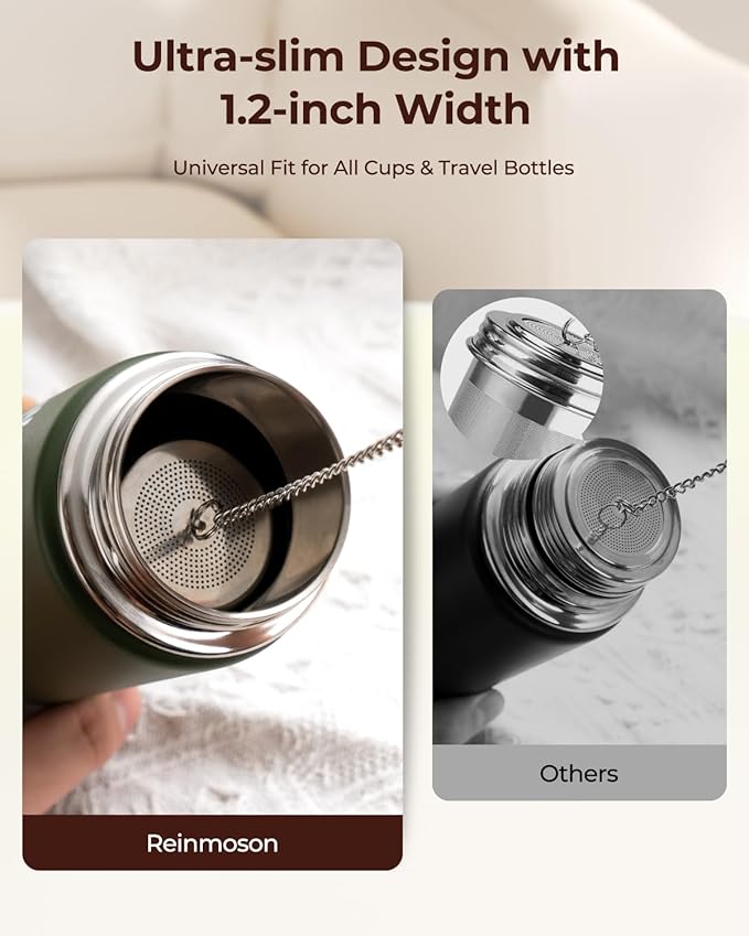 2 Pack Reinmoson Mini Tea Strainers for Loose Tea, Extra Fine Mesh Tea Infuser, 304 Stainless Steel & Updated Slim Threaded Lid, Loose Leaf Tea Steeper for Black Tea, Rooibos, etc