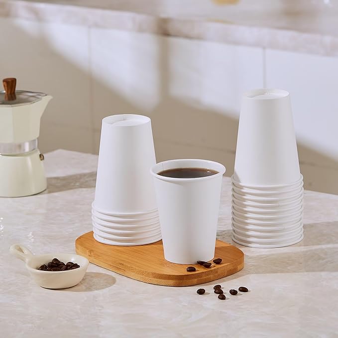 JOLLY PARTY 300 Pack 12 oz Disposable Paper Coffee Cup, Hot/Cold Beverage Drinking Cups for Water, White Paper Hot Coffee Cups