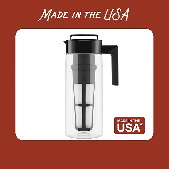 Takeya Flash Chill Iced Tea Maker - Airtight & Durable Iced Tea Maker Jug with Silicone Carry Handle - Leak-Proof & Lightweight Tea Infuser with Patented Flash Chill Technology - 2 Quart, Blueberry
