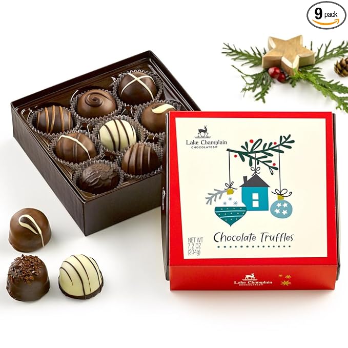 Lake Champlain Holiday Chocolate Truffles Gift Box, 9pc, 7.2 Ounces