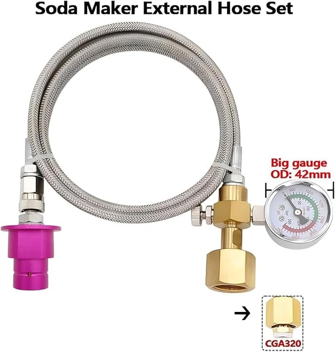 Soda Machine Co2 Adapter Quick Connector Adapter With High Pressure Stainless Steel Hose,Soda Water Maker Adaptor Compatible with Terra DUO Art Gaia Series 56inch with Gauge