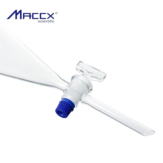 Conical Separatory Funnel with Pear Shape, Vol.500ml, 3.3 Borosilicate Glass Material, Ground-in Glass Stopper and Stopcock, SFG500-001