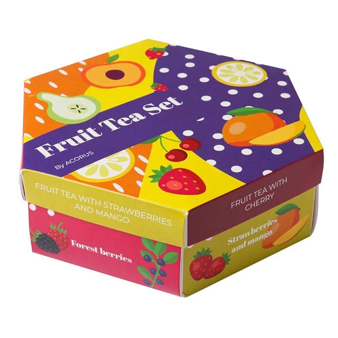 ACORUS Fruit Luxury Tea Set - Assorted Fruit and Herbal Teas Box, Tea Gift Sets, Large Variety Pack, Perfect for Refreshing Iced Drinks, Sampler 6 Flavors, 60 Bags