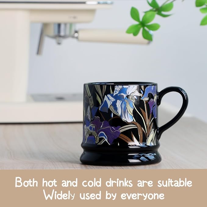 Ceramic Coffee Cappuccino Mug, 13 oz Classical Flower Mugs Vintage Floral Cups Aesthetic Mug Tea Cup, Perfect for Tea, Cocoa, Latte - Gifts for Women Men Dad Mom (Black)