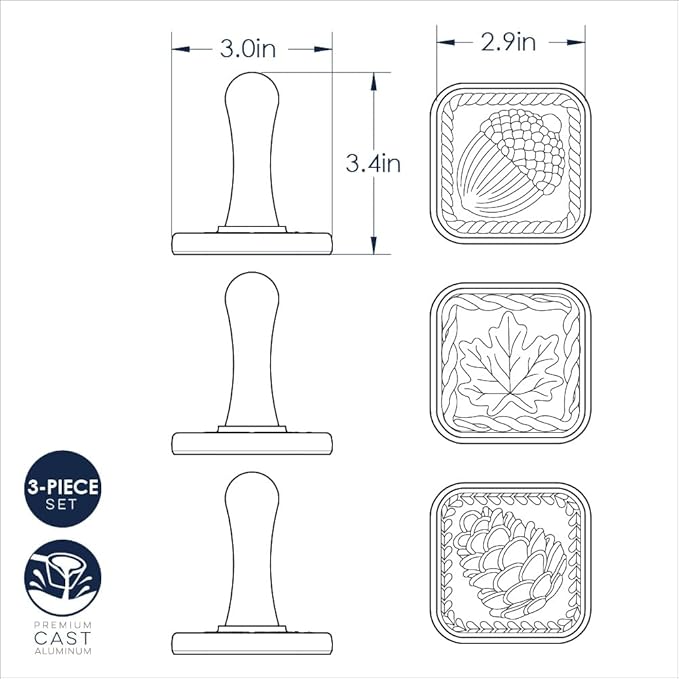 Nordic Ware Springerle Cookie Stamps, Set of 3, with Wood Handles