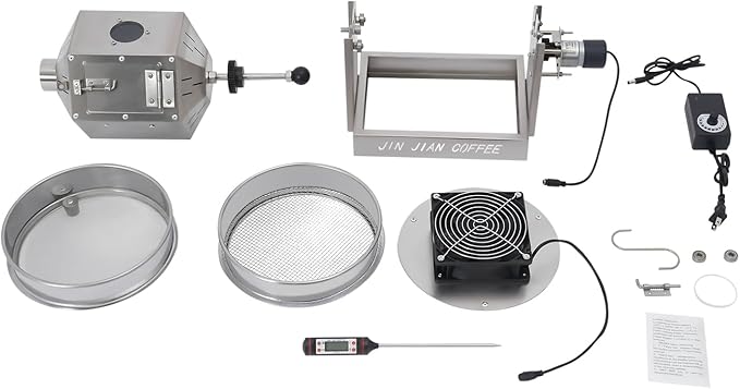 3.8L/3.45QT Coffee Roaster, Stainless Steel Coffee Bean Roaster with Cooler, 6 & 40 Mesh Sieves, Speed Controller, Thermometer, Drum Type Nuts Baker for Home and Commercial Use