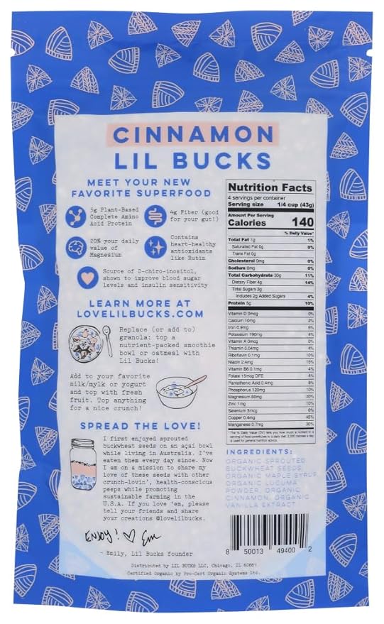 Lil Bucks Sprouted Regeneratively Grown Buckwheat Seeds– Paleo Cereal, Gluten-Free Granola, High in Protein, Low Sugar, Organic Superseed Crunch (CINNAMON, 6 Pack)