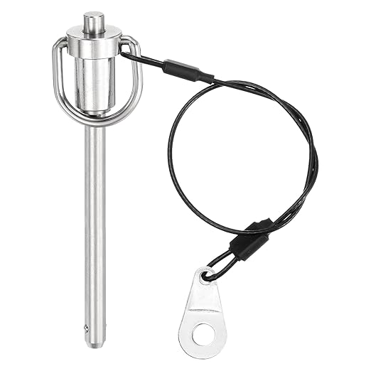 uxcell 1 Pcs Quick Release Pin, 6x64mm/1/4" x 2.52"(Dia. x L) Push-Button Ball Locking Pin 304 Stainless Steel Ring Handle Locking Pin with Wire for Audio Bimini Top Marine, Silver