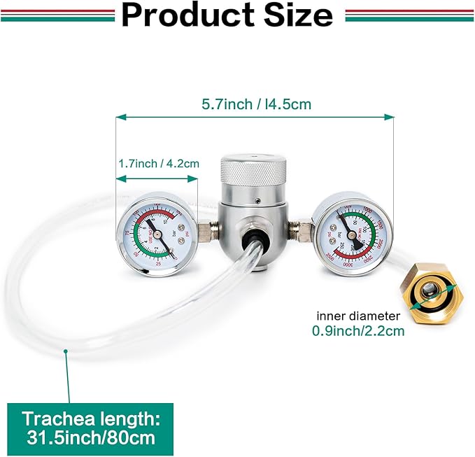 Pressure Regulator Valve for 0.95L/580g Whipped Cream Charger Tank with Hose Line & Adapter - Adjustable N2O Gas Regulator for Cream Dispenser, Cake, Cocktails