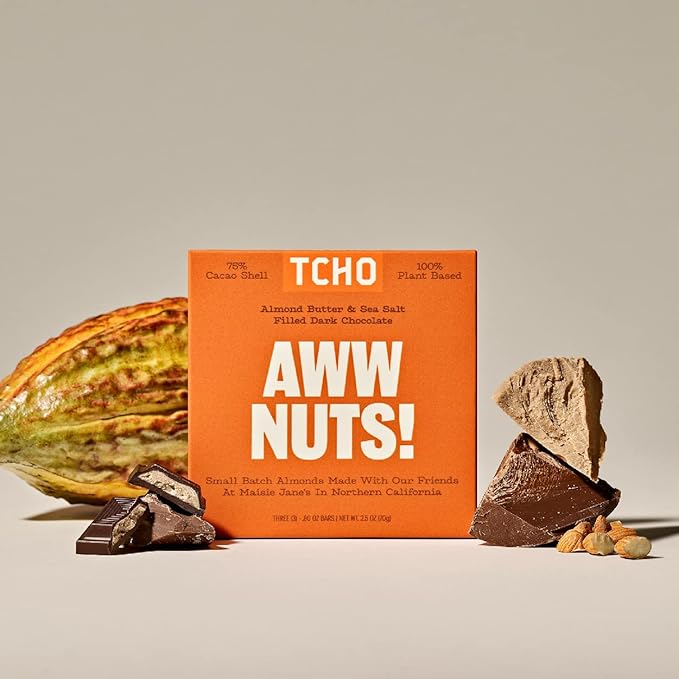 TCHO Aww Nuts! 75% Dark Chocolate Bars (3 pack) | Plant Based, Organic & Fair Trade, | Non GMO, Non-Dairy, Vegan, Soy Free (2.5oz each)