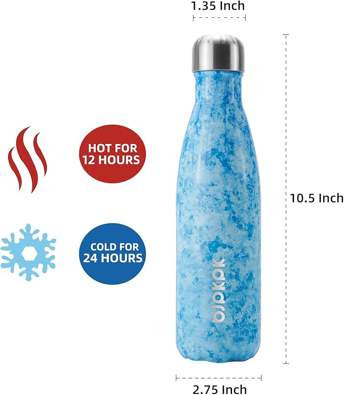 BJPKPK 17oz Insulated Stainless Steel Water Bottles,Sports Water Bottles Keep Cold 24 Hours and Hot 12 Hours,Ice Blue