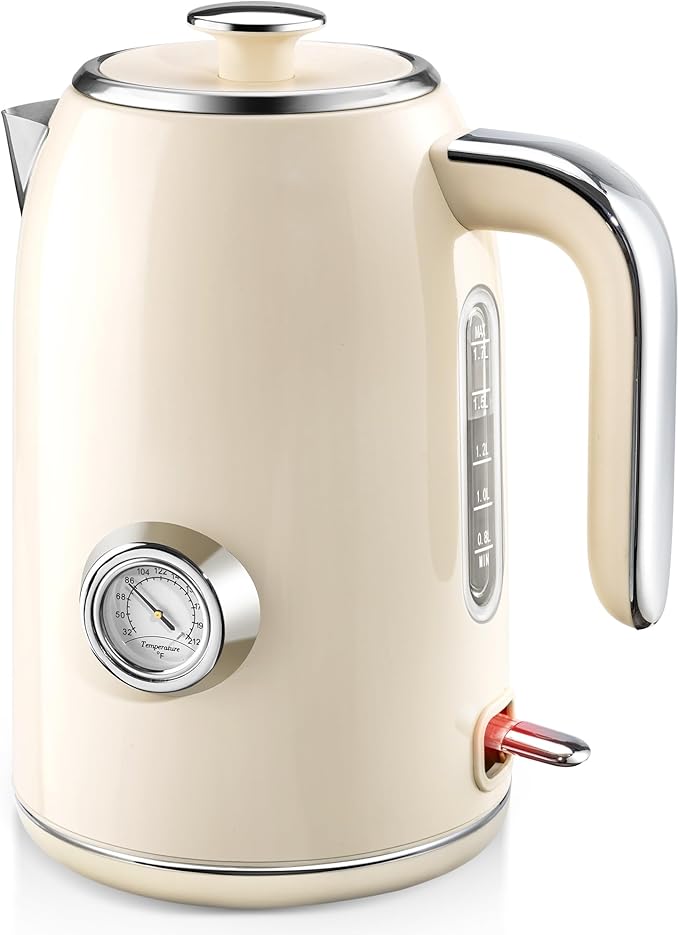 PUKOMC Electric Kettle, 1.7L Stainless Steel Tea Kettle with Temperature Gauge, 1500W Water Boiler with LED Light, BPA-Free, Auto Shut-Off and Boil-Dry Protection (Beige) Visit the Pukomc Store