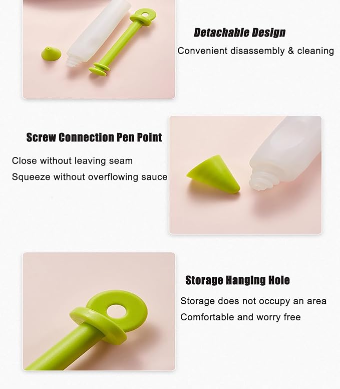 Cake Decorating Pen Dessert Decorating Tool, Silicone Food Syringe Cylinder with 4 Heads Cookie Icing Piping Nozzles Used for Chocolate Jam, Lettering, Drawing, Cream (Black)