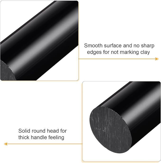 HARFINGTON Acrylic Clay Roller 9 Inch x 1 Inch Solid Non-Stick Plastic Round Tube Roller Polymer Clay Rod Fondant Rolling Pin for Shaping, Sculpting, Modeling DIY Crafts, Black