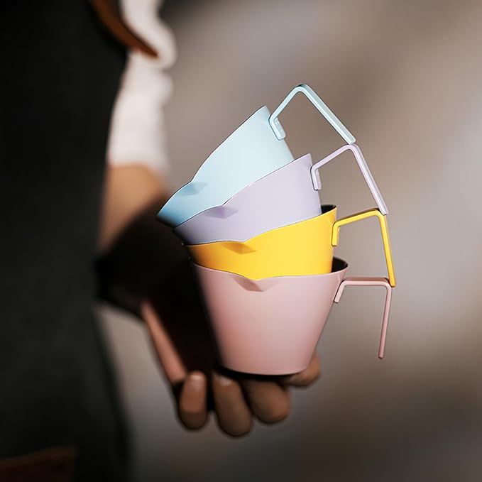 MHW-3BOMBER Espresso Measuring Cups, Double Spouts Stainless Steel Espresso Pour Cup, Espresso Shot Cups with Handle Scale, Metal Measuring Cups with V-Shaped Mouth, 3.4OZ/100ML Yellow G5670-OS
