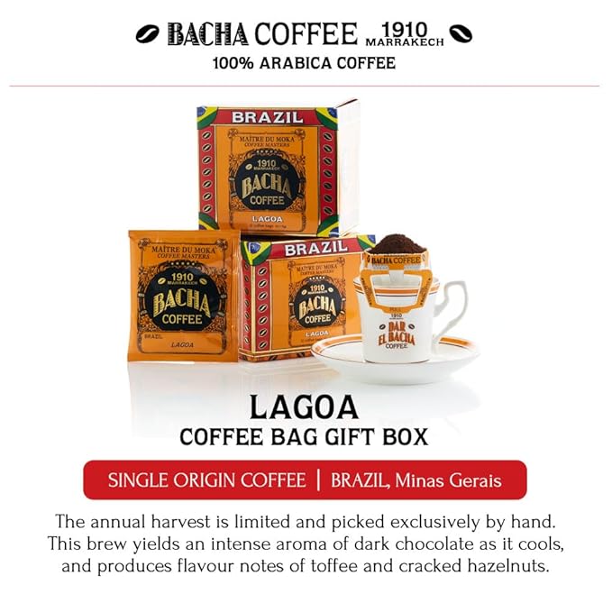 Bacha Coffee | Lagoa Brazil Single Origin, Medium Light Roast, 100% Arabica Specialty Coffee, 12 Coffee Drip Bags, Gift Box