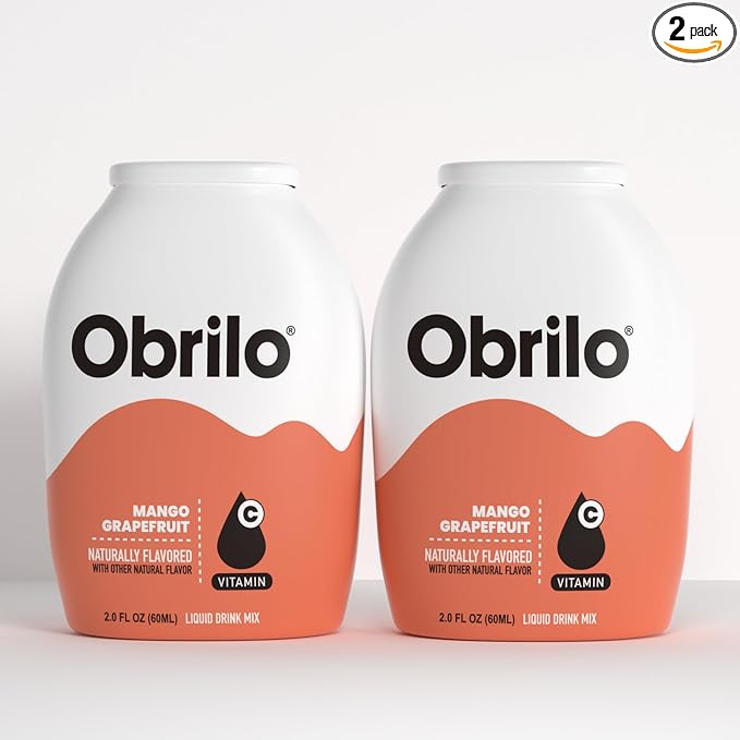 Obrilo Water Enhancer Liquid Flavoring Drops - ZERO Sugar/Calorie, Dye Free, Naturally Flavored Drink Syrup, 2.0 fl oz x 2 Bottles for Kids & Adults (Mango Grapefruit)