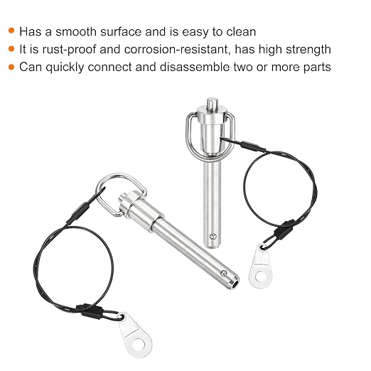 uxcell 1 Pcs Quick Release Pin, 3/8" x 1.77"(Dia. x L) Push-Button Ball Locking Pin 304 Stainless Steel Ring Handle Locking Pin with Wire for Audio Bimini Top Marine, Silver