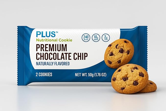 Plus Nutritional Cookies – Premium Chocolate Chip | 24 Vitamins & Minerals, 10g Protein, 2g Fiber | Soft-Baked Complete Nutrition Cookie for Adults | Meal Replacement Snack | 12 Servings (24 Cookies)