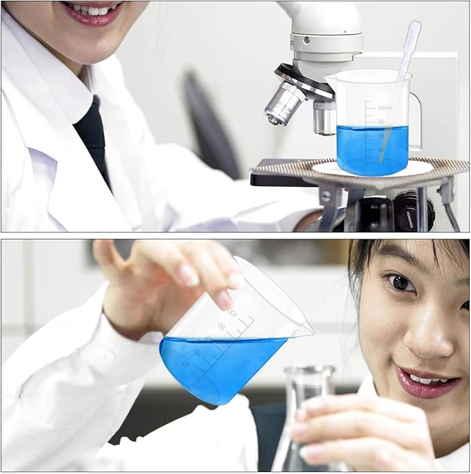 10 Oz Transparent Lab Measuring Cup, 300ml Plastic Beaker Cups, for Science Experiment, Liquid Measuring, 12 Pcs