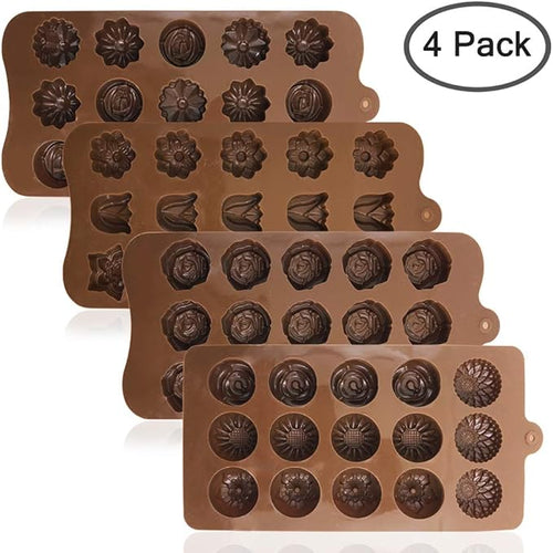 4 Pack Flower Shape Silicone Molds Chocolate Candy Mold, DanziX Silicone Mold for Wedding,Festival, Parties, DIY Enthusiasts-15 Cavity
