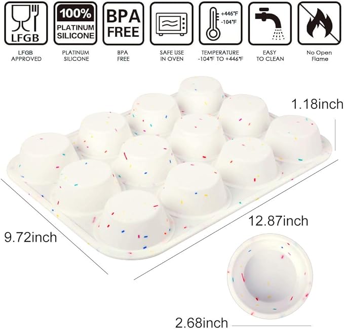 Silicone Muffin Pan Regular 12 Cups Muffin Tin Cupcake Pans for Baking Non-stick Muffin Tray Mold Easy Release,Durable,BPA Free