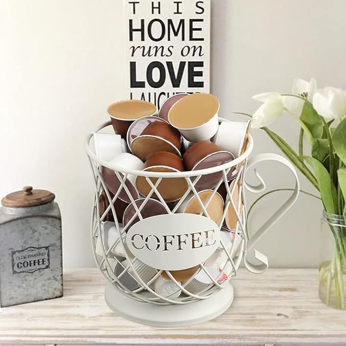 TreeLen Coffee Pod Capsule Storage Holder for 35 K Cups Capacity K Cup Holder K Cup Organizer for Counter Coffee Bar and Coffee Table - White