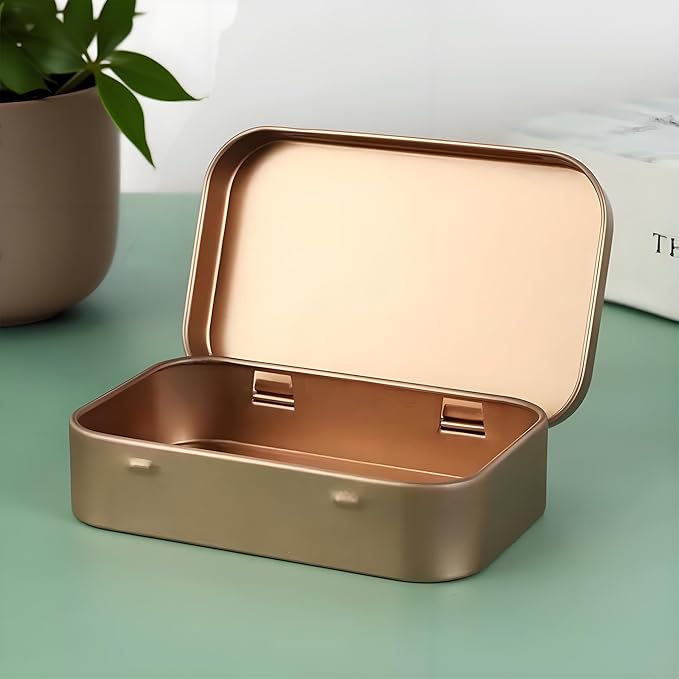 Small Metal Box With Lid-Cookie Tins Metal Tins With Lids Lens Wipes Storage Container Mini Portable Box,Empty Hinged Tin,For Organize Mint Candy Jar,Sewing (Rose Gold, 6 Pcs 3.7" x 2.4" x 0.8")