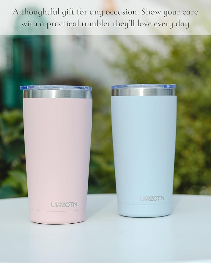 Travel Coffee Tumbler 20oz, Leakproof Travel Coffee Mug with Lid and Straw, Stainless Steel Double Wall Vacuum Insulated Tumbler for Hot/Iced Drinks (Textured Matte, Soft Pink)