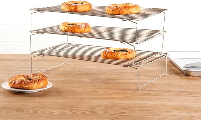 Restaurantware Met Lux 15.7 x 9.8 x 8.3 Inch Wire Baking Rack Set 1 Dishwashable Oven Wire Rack Set - 3-Tier Design Oven-Ready Up To 575F Stainless Steel Cooling Rack Set With Collapsible Feet