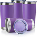 DOMICARE 20oz Stainless Steel Tumbler Bulk with Lid, Double Wall Vacuum Insulated Travel Mug, Powder Coated Coffee Cup (Powder Purple, 4)