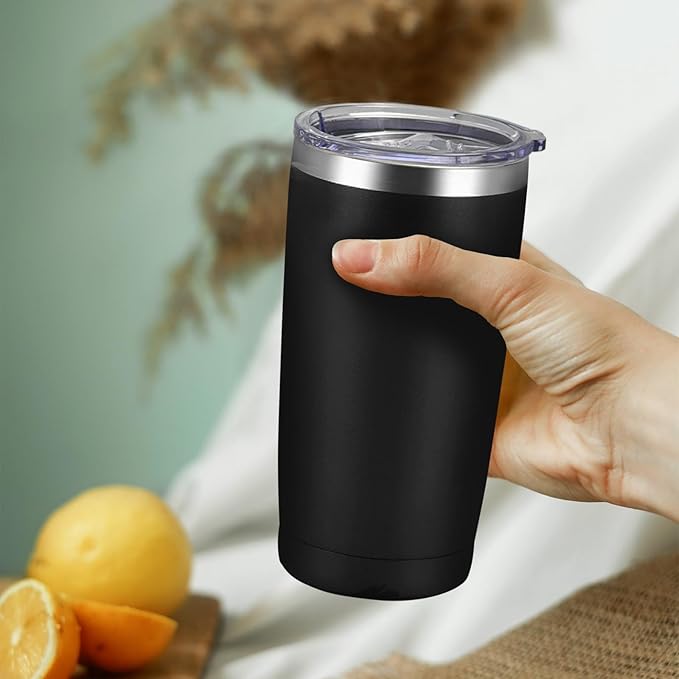 16 Pack Stainless Steel Tumbler Bulk Insulated Vacuum Travel Mug Powder Coated Coffee Mug Gift for Laser Engrave, 20oz Black