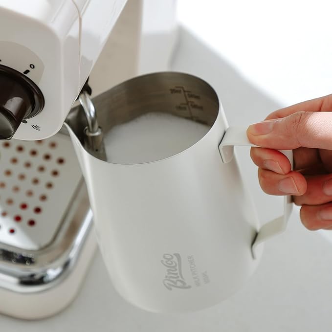 Milk Frothing Pitcher - 350ml/12oz Milk Frother Cup Espresso Steaming Pitcher for Barista, Bincoo SUS304 Stainless Steel Espresso Steaming Pitchers for Latte Art/Cappuccino/Coffee (Dark-Blue-350ml)