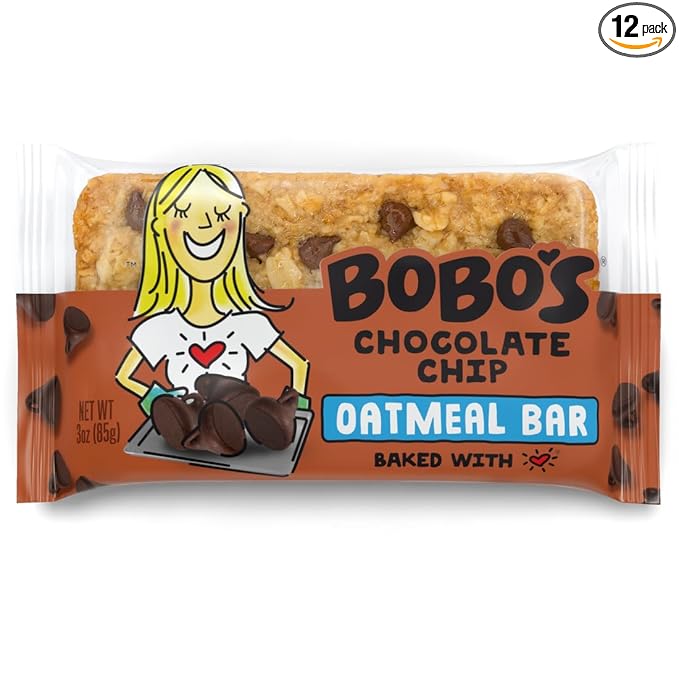 Bobo's Chocolate Chip Oat Bars, Gluten Free, Non-GMO, Whole Grain Oats, Pack of 12 | Snack Bars | On-the-Go | Made with Simple Ingredients
