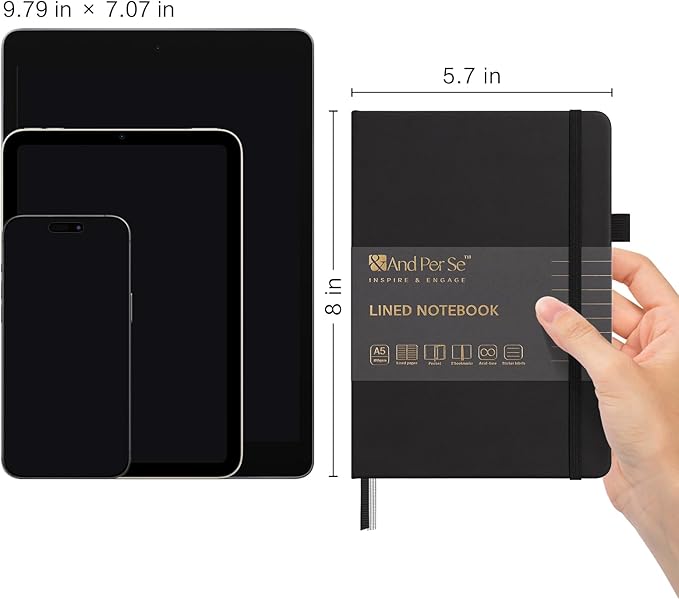 &And Per Se Lined Journal Notebook (10 Packs), 160 Pages, A5 5.7 x 8 inches College Ruled Thick Paper Notebook Journals for Writing, Hardcover Notebooks for Women Men Office School (Black)