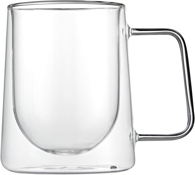 Restaurantware-Forma Professional 10.2 Ounce Double Wall Coffee Mugs, 2 Insulated Coffee Mugs With Handle - Dishwashable, Reusable, Clear Glass Beverage Cups, Freezable, For Hot Or Cold Beverages
