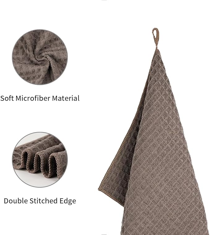 watchget Barista Micro Cloth 10 Pack, Microfiber Barista Cleaning Towels Microfiber Waffle Weave Kitchen Dish Cloth Coffee Bar Towel Coffee Machine Cleaning Cloth, Brown(12"x12")