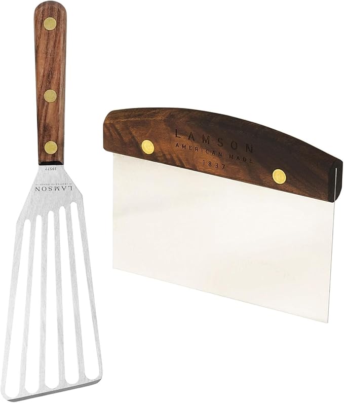 Lamson 3" x 6" Dough (Bench) Scraper and 3' x 6" Chef's Slotted Turner with Walnut Handle - Right-Hand