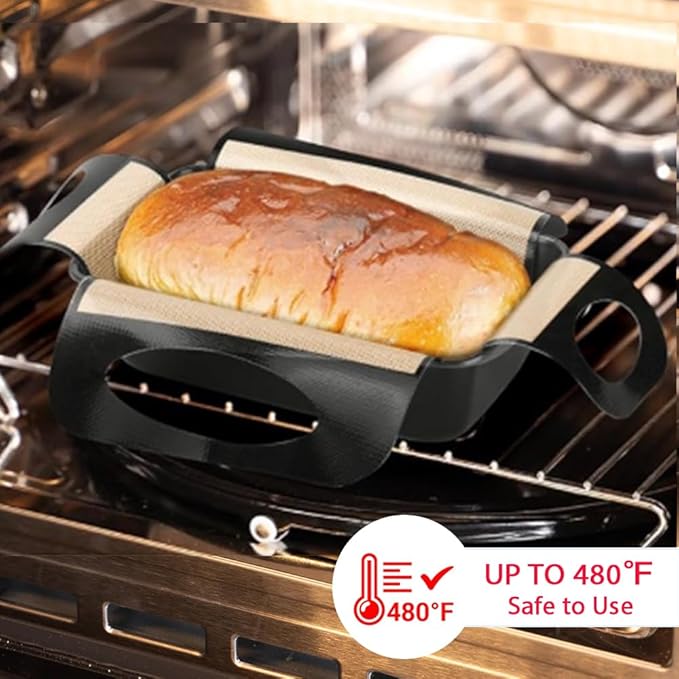 Silicone Bread Sling Mat - Reusable Sourdough Bread Making Loaf Pan Lifter Liner Non-stick & Easy Clean Dough Transfer Mats with 4 Handles Fits for 9x5" or 1.5lb Loaf Pans