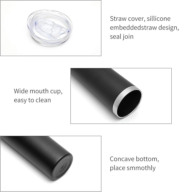 HASLE OUTFITTERS 20 oz Skinny Tumblers Bulk Set, Stainless Steel Insulated Slim Tumblers with Lids, Reusable Double Wall Travel Coffee Mugs, Durable Powder Coated Travel Water Cups(Black, 4)
