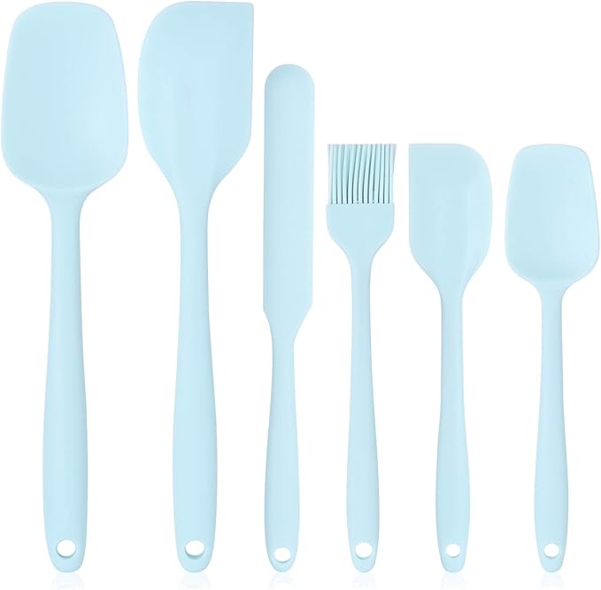 Heat Resistant Silicone Spatulas Set Food Grade Silicone Seamless One Piece Design BPA-Free,Non-Stick,Dishwasher Safe,Cooking and Mixing Set of 6PCS-Blue (Blue)