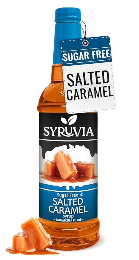 Syruvia Sugar Free Coffee Syrup, Salted Caramel Flavored Syrup for Drinks, Lattes, and Desserts – 25.4 fl oz,
